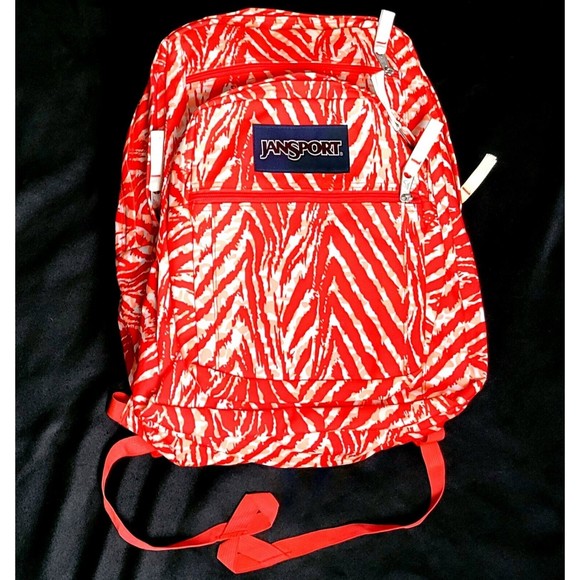 Jansport Handbags - Jansport Teen Adult 17.5" Backpack WILD AT HEART Red White Zebra Stripes VGC!
